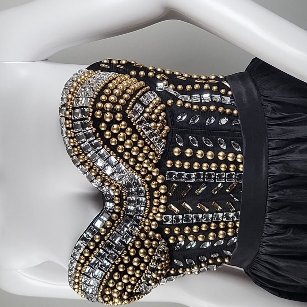 BEBE beaded gown with crystal